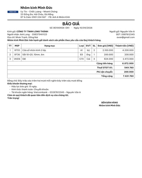 Mẫu báo giá Chuyên nghiệp